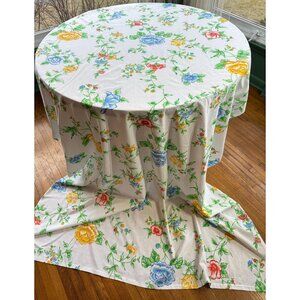 Vintage 70s flat/top sheet, red, yellow blue flowers, greenery, Lady Pepperell